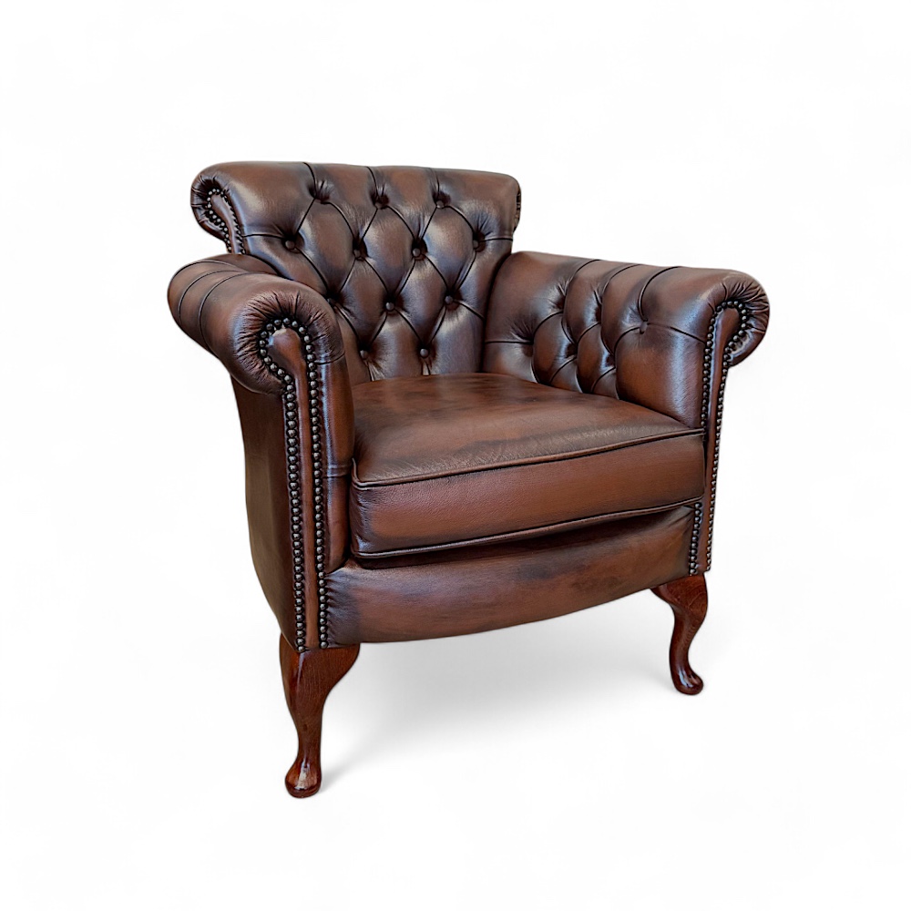 chesterfield cabin chair bruin bureaustoel queen anne poot