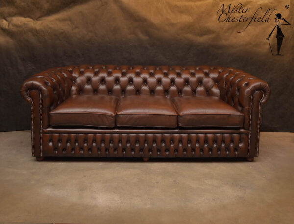 chesterfield brown sofa original english triple 3 seater