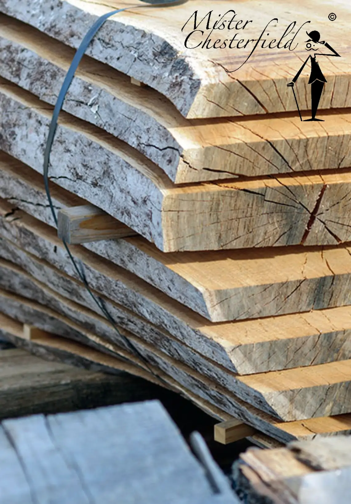 Chesterfield materialen hout ruw ongezaagde planken