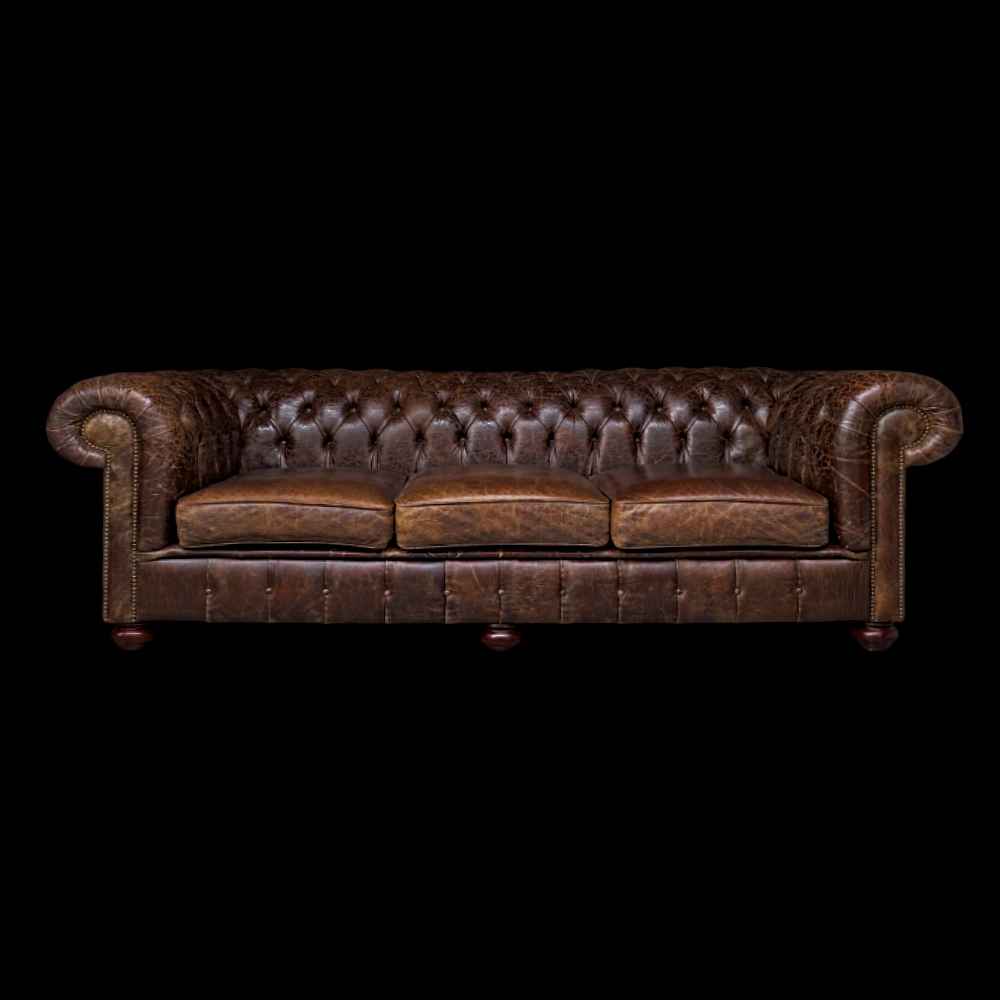 NR. 100 Chesterfield bank 240cm breed in vintage rundleder Gerestaureerd | fris | nieuwstaat€ 3250,-